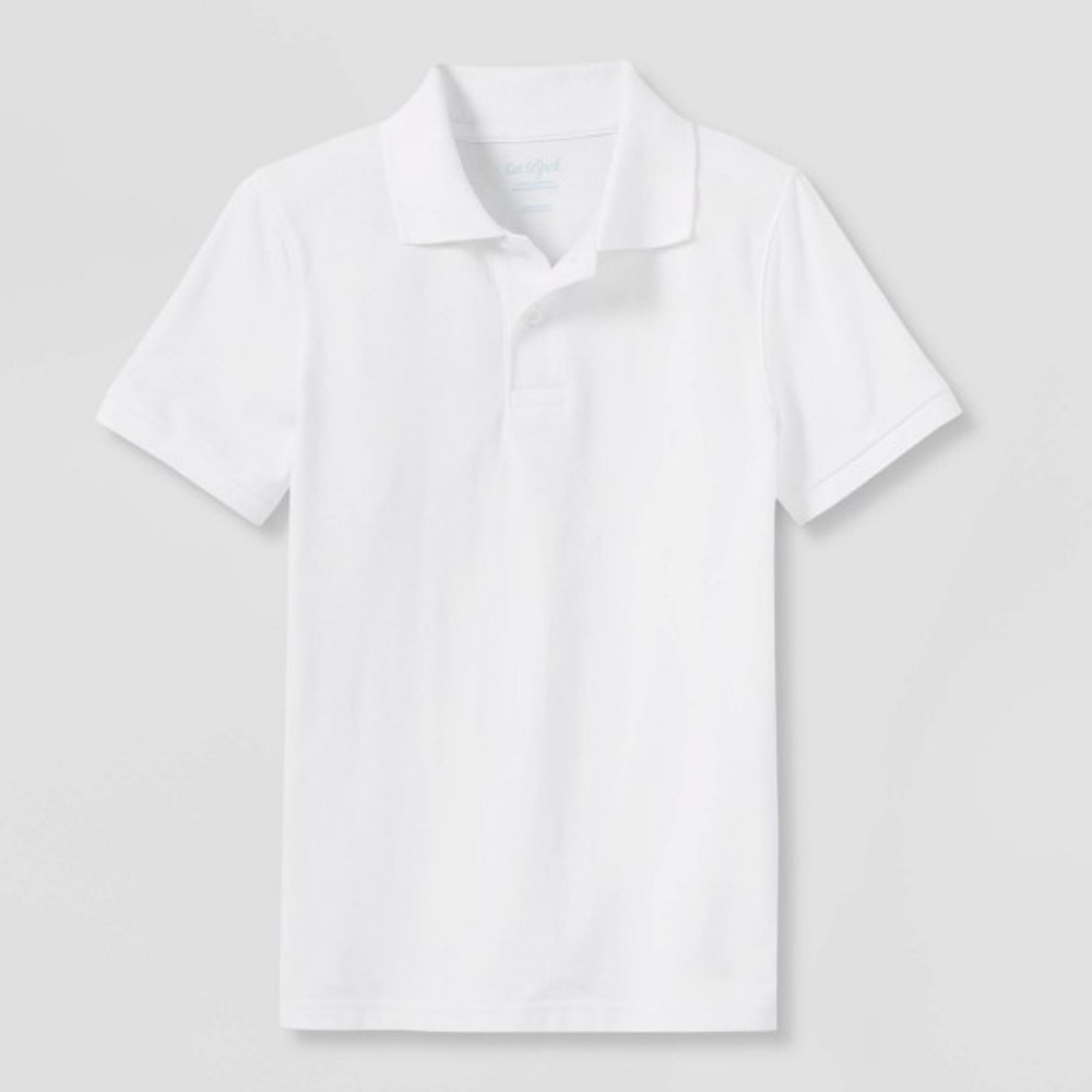 🩶5/$30 Cat & Jack Boys' Short Sleeve White Uniform Polo Shirt Size Large NEW